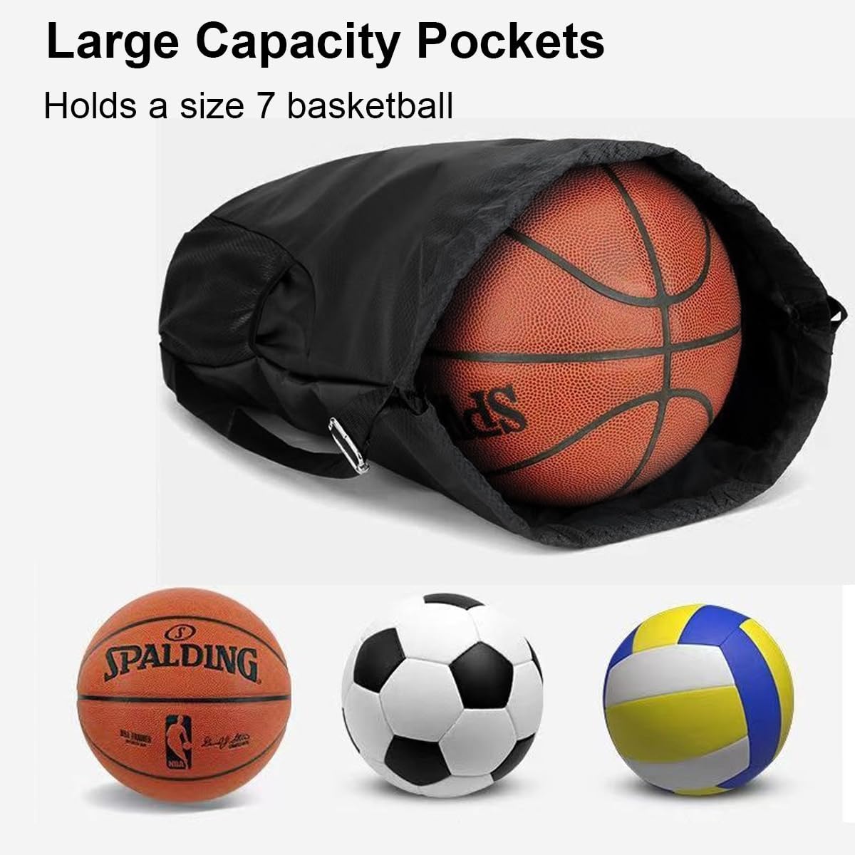 Gym Bag, Sports Bag, Football Bag, Sports Backpack with Wide Drawstring, Mesh Bag, Ball Compartment, Outer Pocket, Adjustable Drawstring Gym Bag for Men and Women – Bild 6
