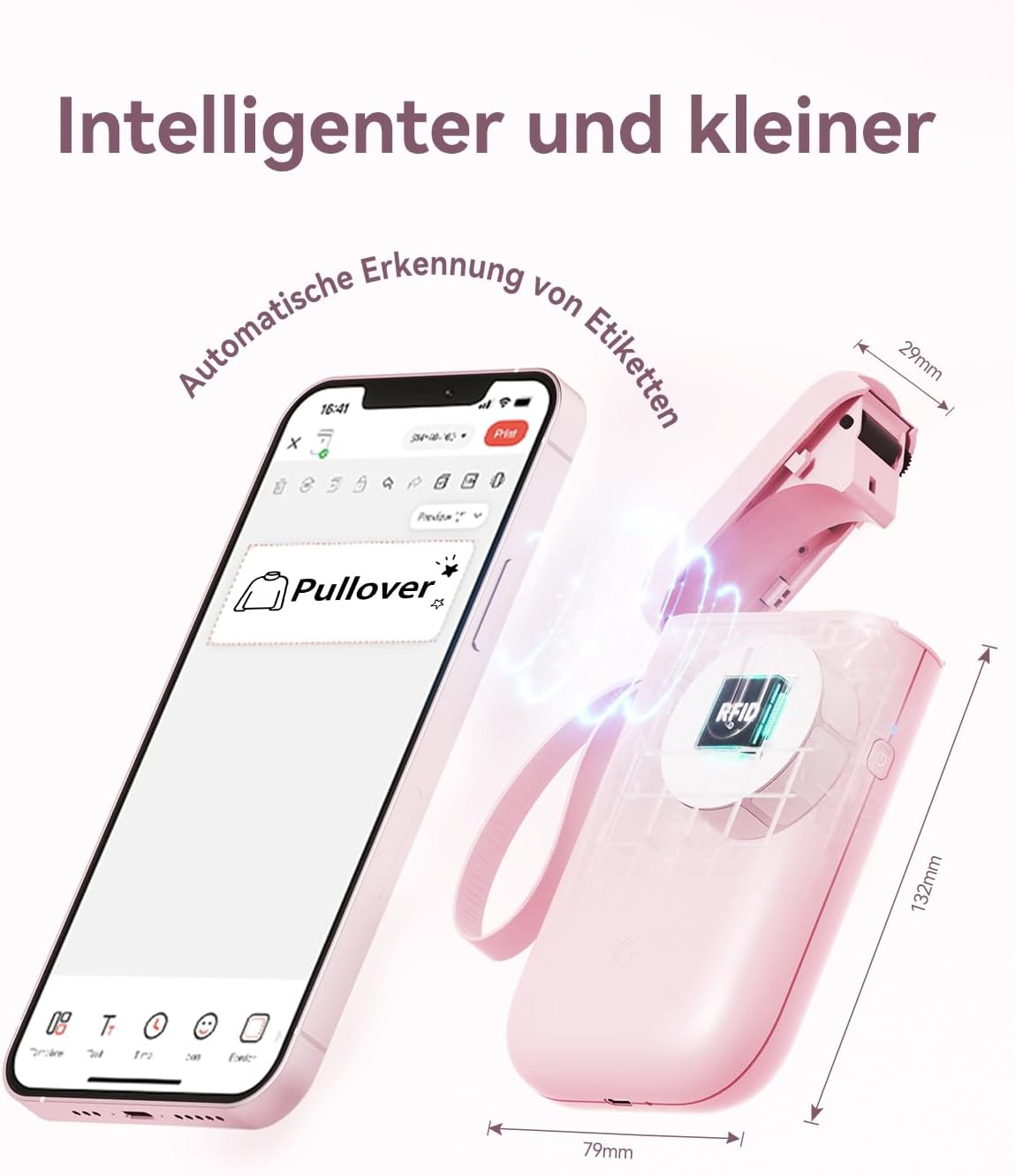 NIIMBOT Mini D11 Label Printer, Portable Bluetooth Labelling Device, Self-Adhesive, Sticker Printer Label Printer with iOS Android, Suitable for Home, School, Office, Pink – Bild 5