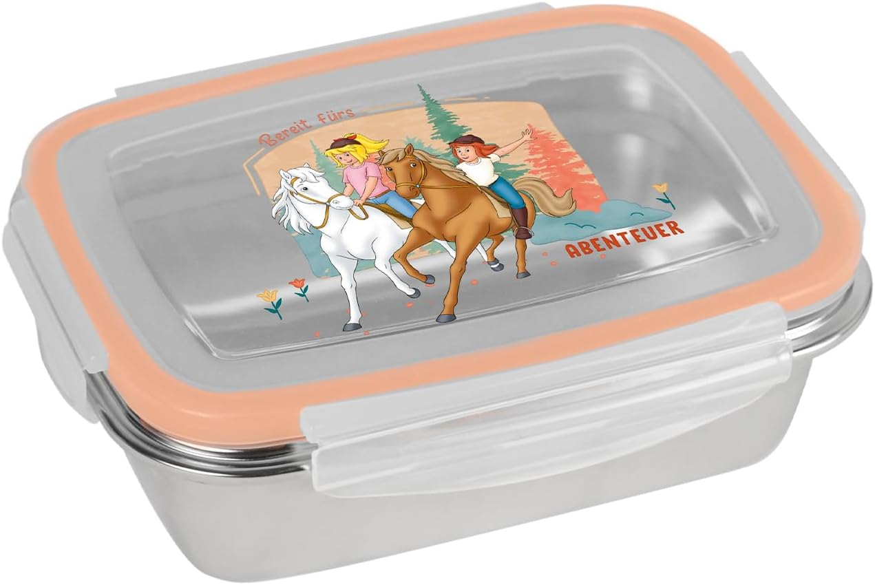 Bibi & Tina Adventure Lunch Box, 850 ml, Stainless Steel, Lunch Box, Horses, Airtight, Food Safe