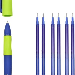 Pelikan Erase 2.0 Ergonomic Erasable Rollerball Pen Blue Ink for Right and Left Handed School Refillable 6 Refills Included