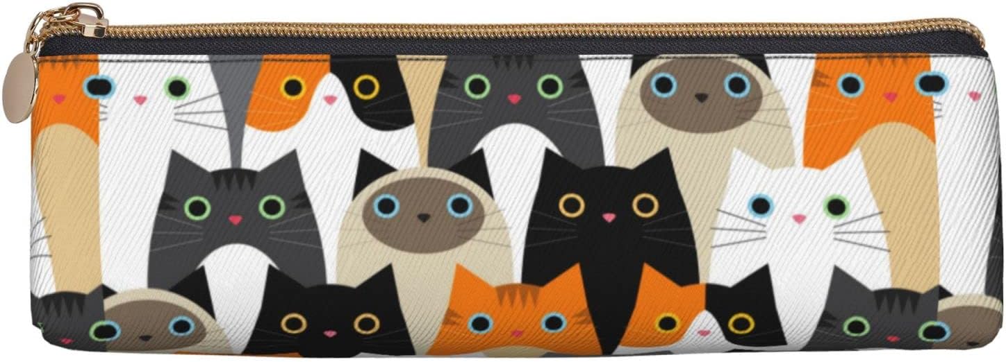 Cute Animal Cat Pencil Case Triangle Pencil Case Portable Pencil Case Leather Organizer Zipper Cosmetic Bag, White, Bag organiser – Bild 2