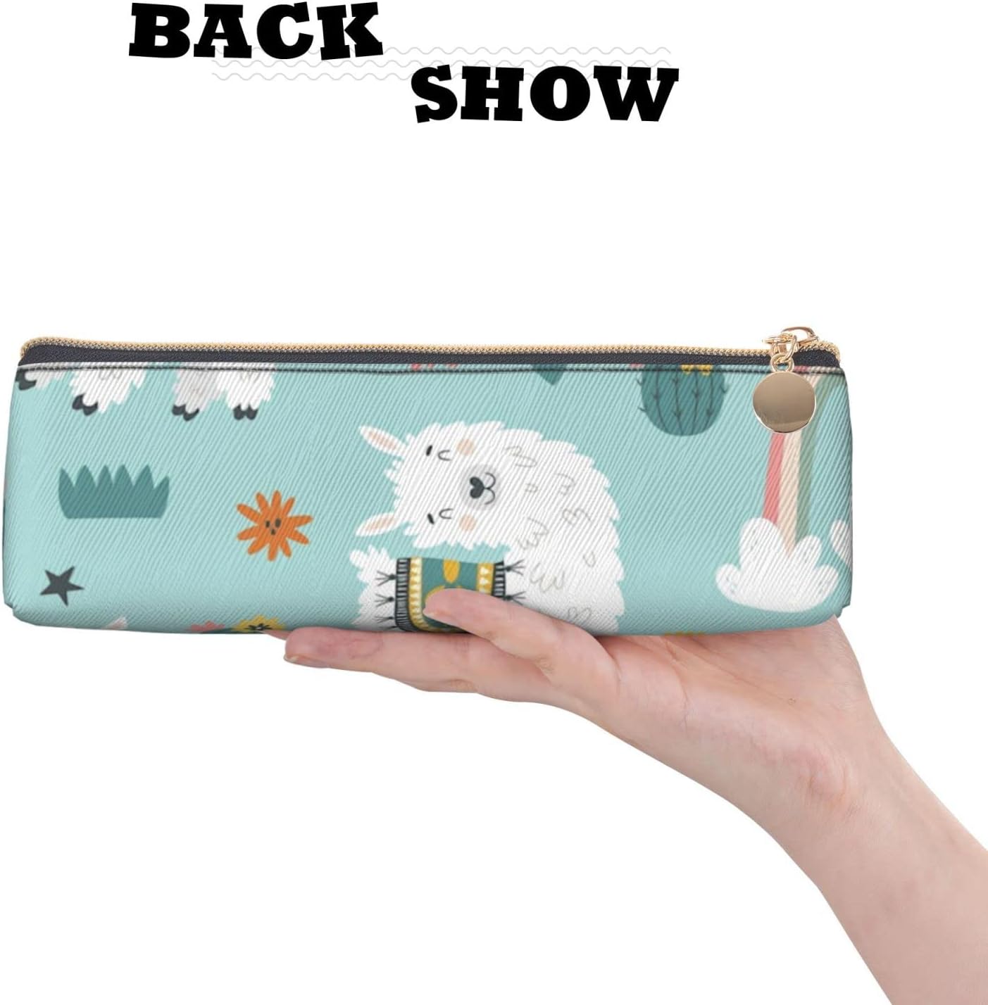 Cute Animal Llama Alpaca(11) Pencil Case, Triangle Pencil Case, Portable Pencil Case, Leather Organizer with Zipper, Cosmetic Bag, White, Bag organiser – Bild 4