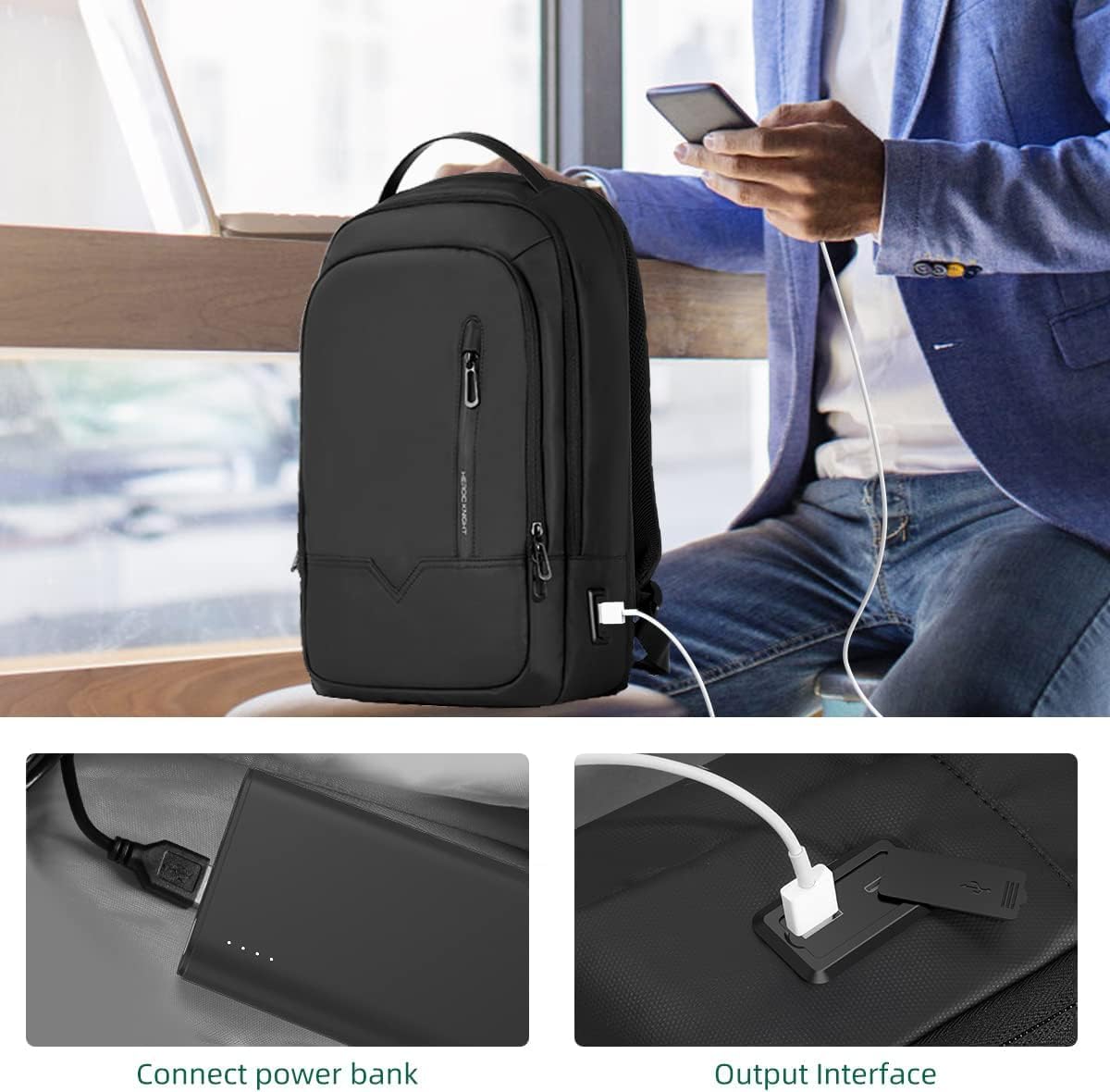 Backpack Men's Expandable Laptop Backpack 15.6 Inch Waterproof Business Backpack with USB Port Backpack Travel Backpack Hand Luggage Casual Daypack for Work School University Travel – Bild 4