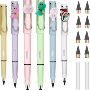 OFFCUP Eternal Metal Pencil, Pack of 6 Inkless Pencils Eternal, Infinity Pencil with Eraser, Magic Pencils with Interchangeable Head, Magic Pencil Infinity for Adults, Student Caricature