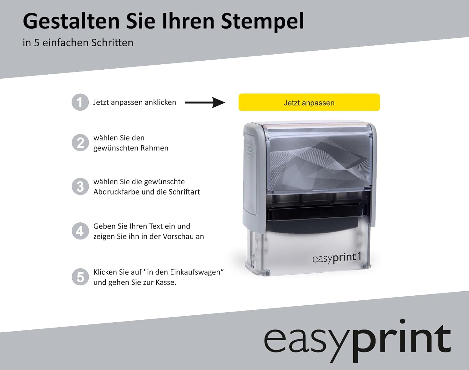 Stamp - easyprint 1, Grey - Personalised Name Stamp, Address Stamp or Company Stamp - 38 x 14 mm - 4 Lines – Bild 5
