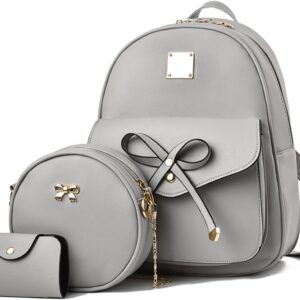 Women’s Backpack PU Leather Casual Daypack for Travel School Work Shoulder Bag Backpack Set