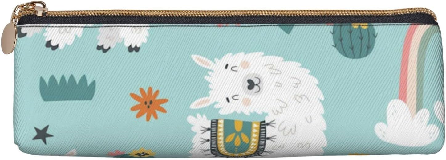 Cute Animal Llama Alpaca(11) Pencil Case, Triangle Pencil Case, Portable Pencil Case, Leather Organizer with Zipper, Cosmetic Bag, White, Bag organiser – Bild 2