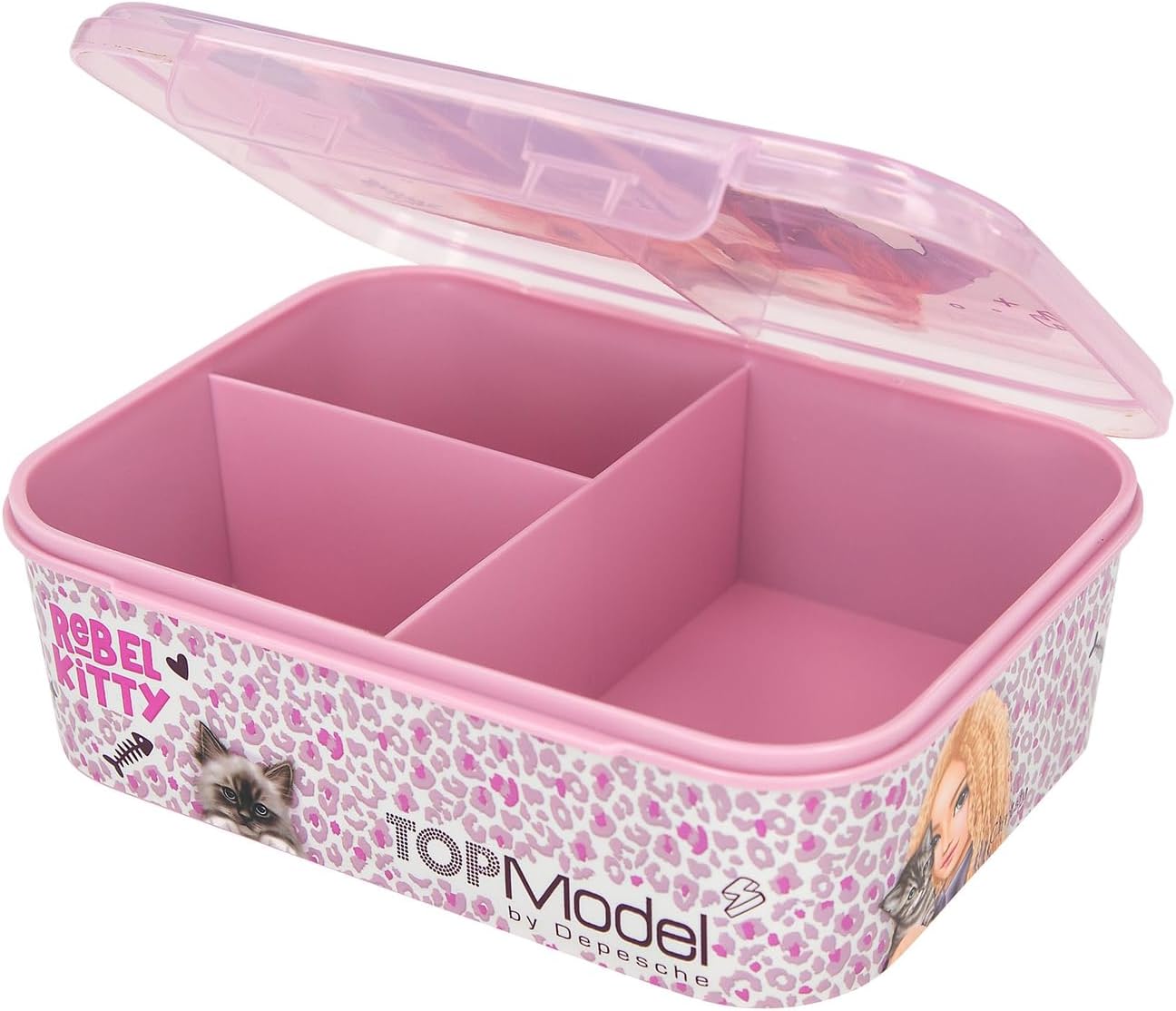 Depesche TOPModel Rebel Kitty 13257 Lunch Box in Purple with Model Motif and Leo Pattern, Lunch Box with 3 Compartments and Transparent Lid – Bild 2