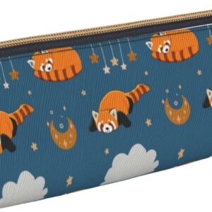 Sleeping Red Panda Pattern Pencil Case Triangle Pencil Case Portable Pencil Case Leather Organizer Zipper Cosmetic Bag, White, Bag organiser