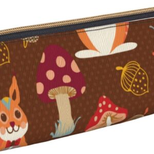 Cute Squirrel Mushroom Pencil Case Triangle Pencil Case Portable Pencil Case Leather Organizer Zipper Cosmetic Bag, White, Bag organiser