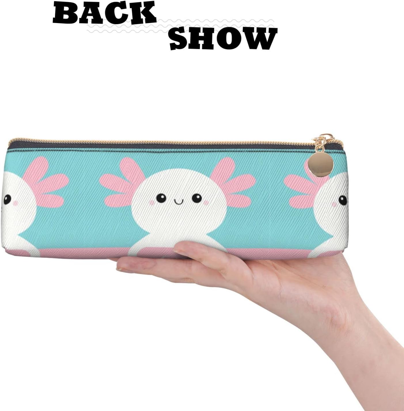 Kawaii Axolotl-Tiermuster-Bleistiftbeutel, dreieckiges Stiftetui, tragbarer Bleistiftbeutel, Leder-Organizer mit Reißverschluss, Kosmetiktasche – Bild 4