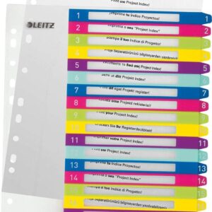 Leitz Index for A4, pack of 6, PC-writable cover sheet and 20 dividers, tabs with number print 1-20, extra width, multicoloured, polypropylene, WOW, 12450000