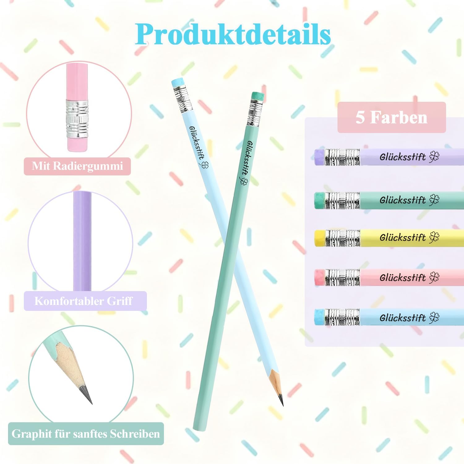 Pack of 30 Lucky Pencils, Lucky Pencils, Wooden Pencils HB Set with Eraser, Graphite Pencils for Drawing and Writing, 5 Colours Pencil Personalised for Students, Teachers and Colleagues – Bild 3