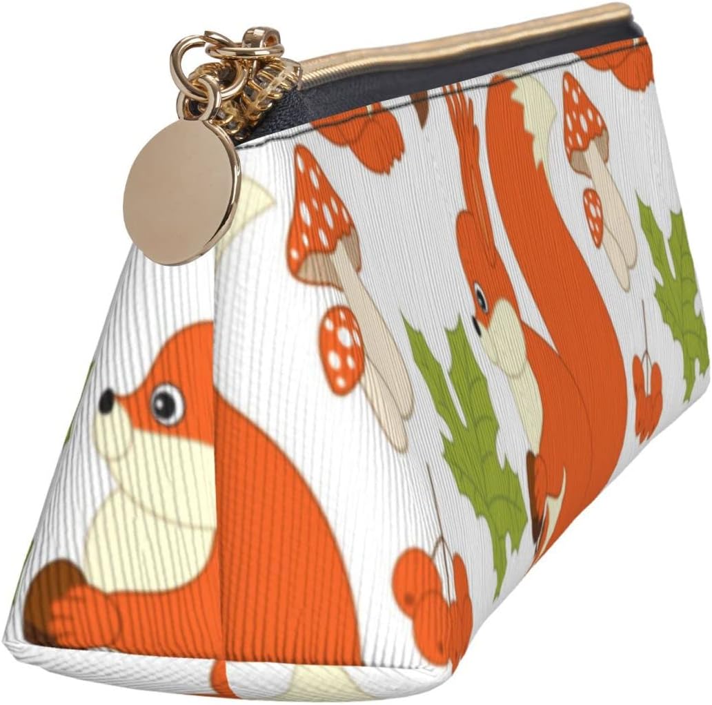 Federmäppchen mit Eichhörnchen- und Pilzmotiv, dreieckiges Stiftetui, tragbares Federmäppchen, Leder-Organizer mit Reißverschluss, Kosmetiktasche – Bild 3