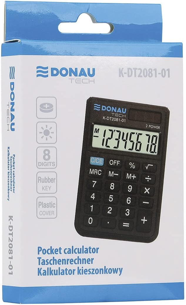 DONAU TECH/K-DT2081-01 Calculator 8-Digit Root Function 90 x 60 x 11 mm Black with 8-Digit Display Dual Power Solar Battery Operated Compact Design – Bild 7