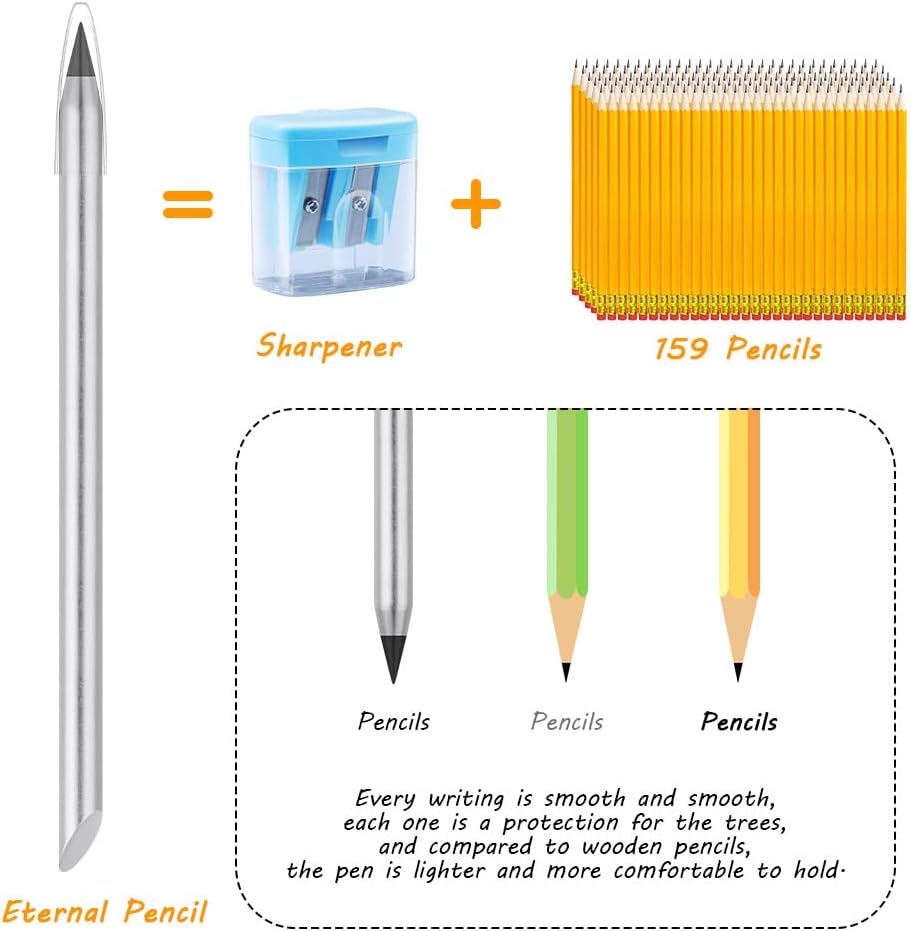 AUAUY Pack of 2 Metal Inkless Pencils, Pencil Without Sharpener with 2 Interchangeable Perpetual Pencil Replacement Heads for Children and Adults Pencils (Black, Silver), From 3 Years – Bild 3