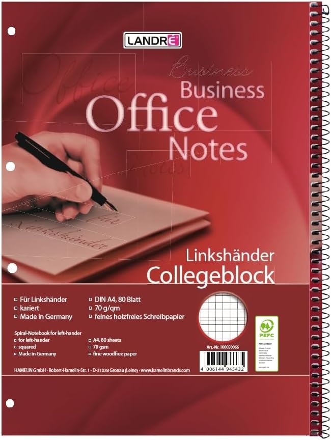 Landre 100050065 Left-Handed Spiral-Bound Notebook, A4 Tear-Out, 80 Pages, Lined, 70 g/m², Spiral on the Right (Pack of 10) Left-Handed Notepad, A4 Tear, 80 Pages, Checked 0 – Bild 4