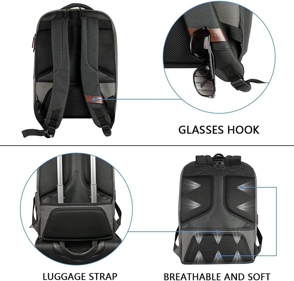 KROSER Laptop Backpack School Backpack 17.3 Inch Daypack Waterproof Laptop Bag with USB Charging Port for Business/School/Travel/Women/Men Multiple Ways, grey – Bild 6