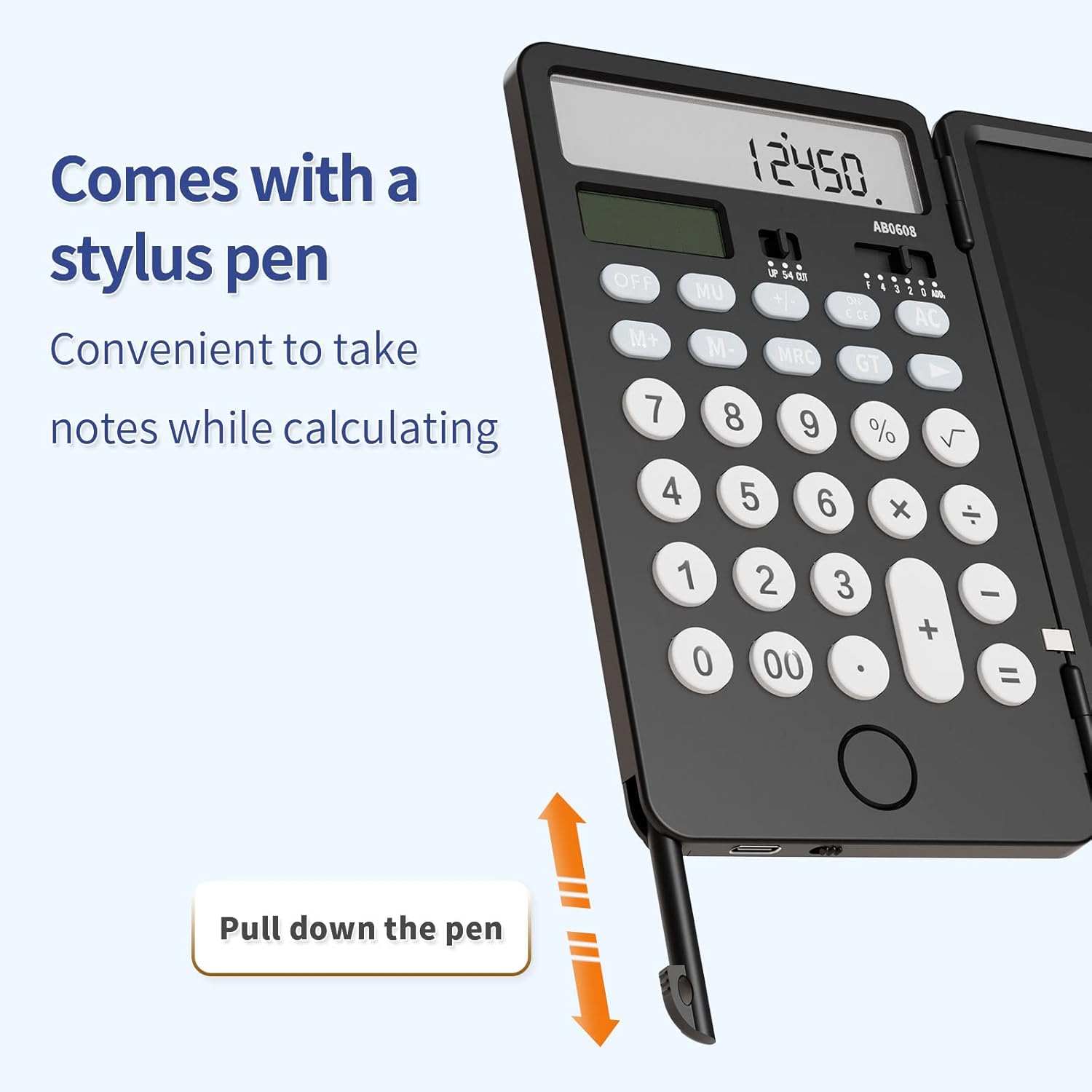 NEWYES Upgraded Rechargeable Basic Calculator with Notepad 6.5 Inch Standard Calculator with 12 Digits 2-in-1 Function, Portable for School Office (Black) – Bild 2