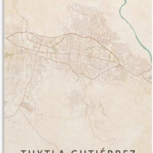 LZTEN Tuxtla Gutierrez Mexico Map Poster Vintage Print Canvas Wall Art Print Posters for Home School Office Decoration Unframed 40x60cm