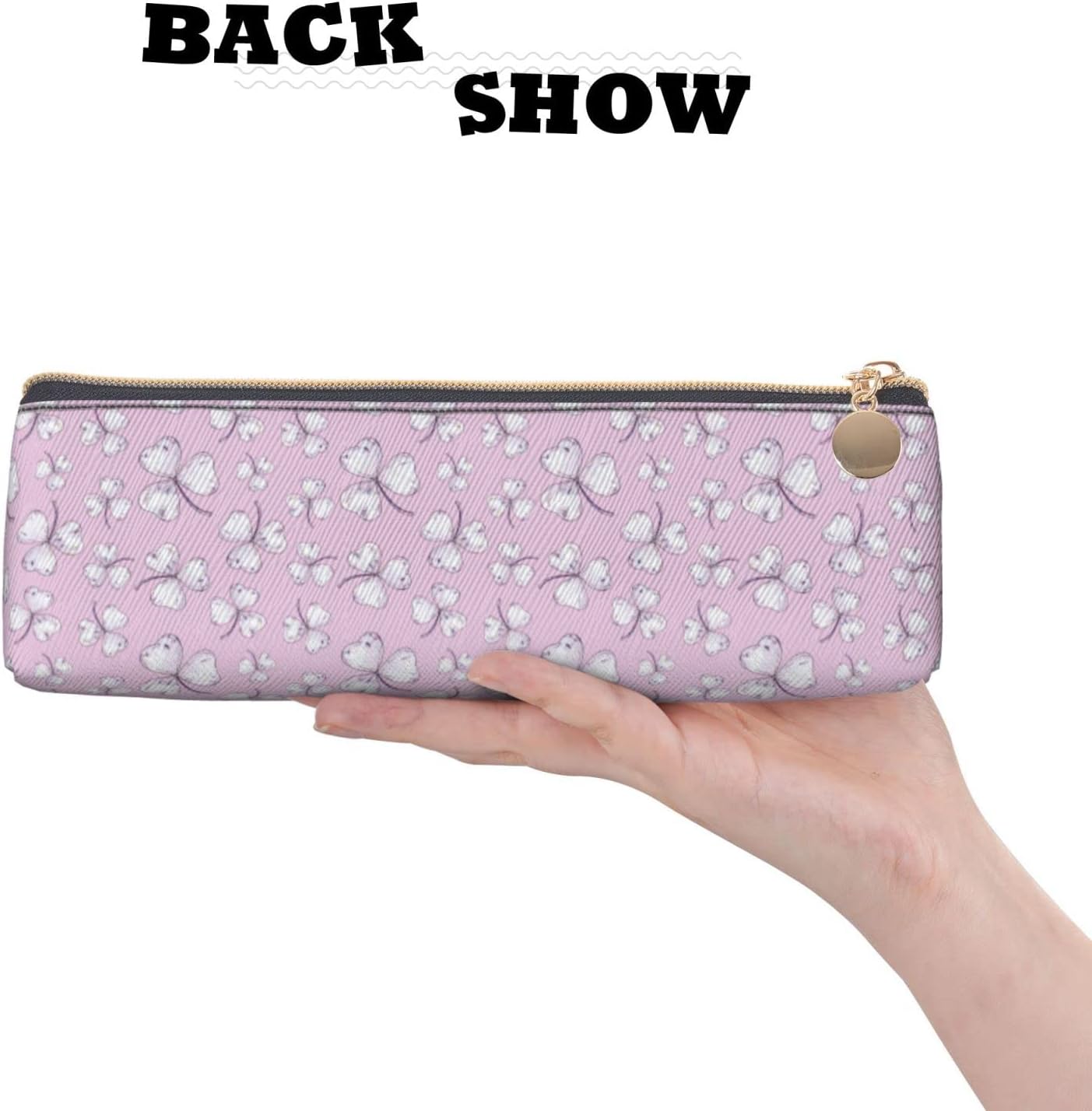 Clover Pencil Case Cosmetic Bag Pencil Case Triangle Leather Storage Bag Zipper Stationery Organizer for Adults Office, Clover, Bag organiser – Bild 5