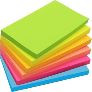 480 Sheets - 7.6 x 12.7 cm Large Sticky Notes, 76 x 127 mm, 6 Brilliant Colours, Assorted, Self-Adhesive Pads, 80 Sheets per Pad for Reminder, Checklist or To-Do List