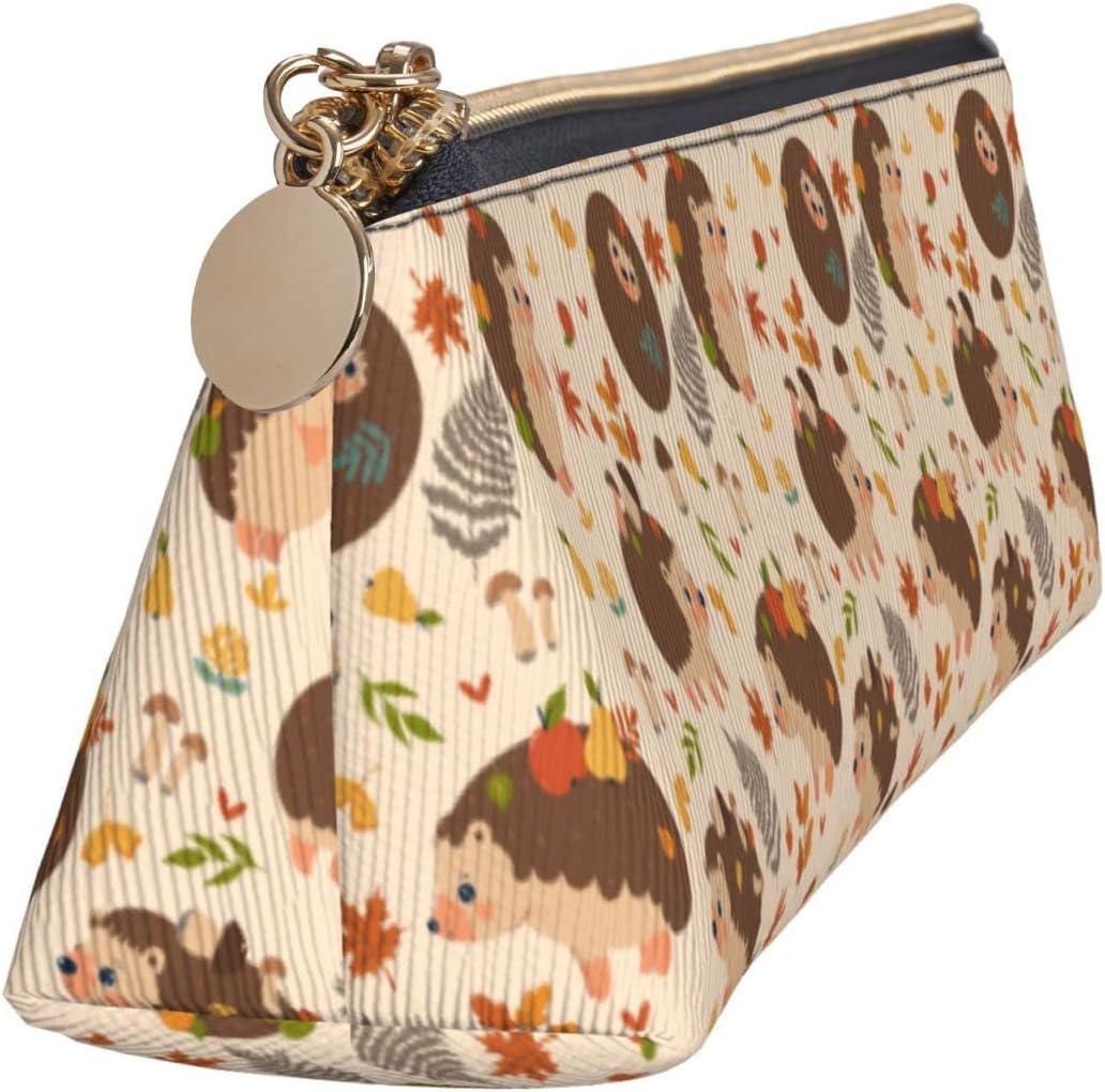 Cute Hedgehog and Mushroom Pattern Pencil Case Cosmetic Bag Pencil Case Triangle Leather Storage Bag Stationery Organizer with Zipper for Adult Office, Cute Hedgehog And Mushroom Pattern 02, – Bild 4