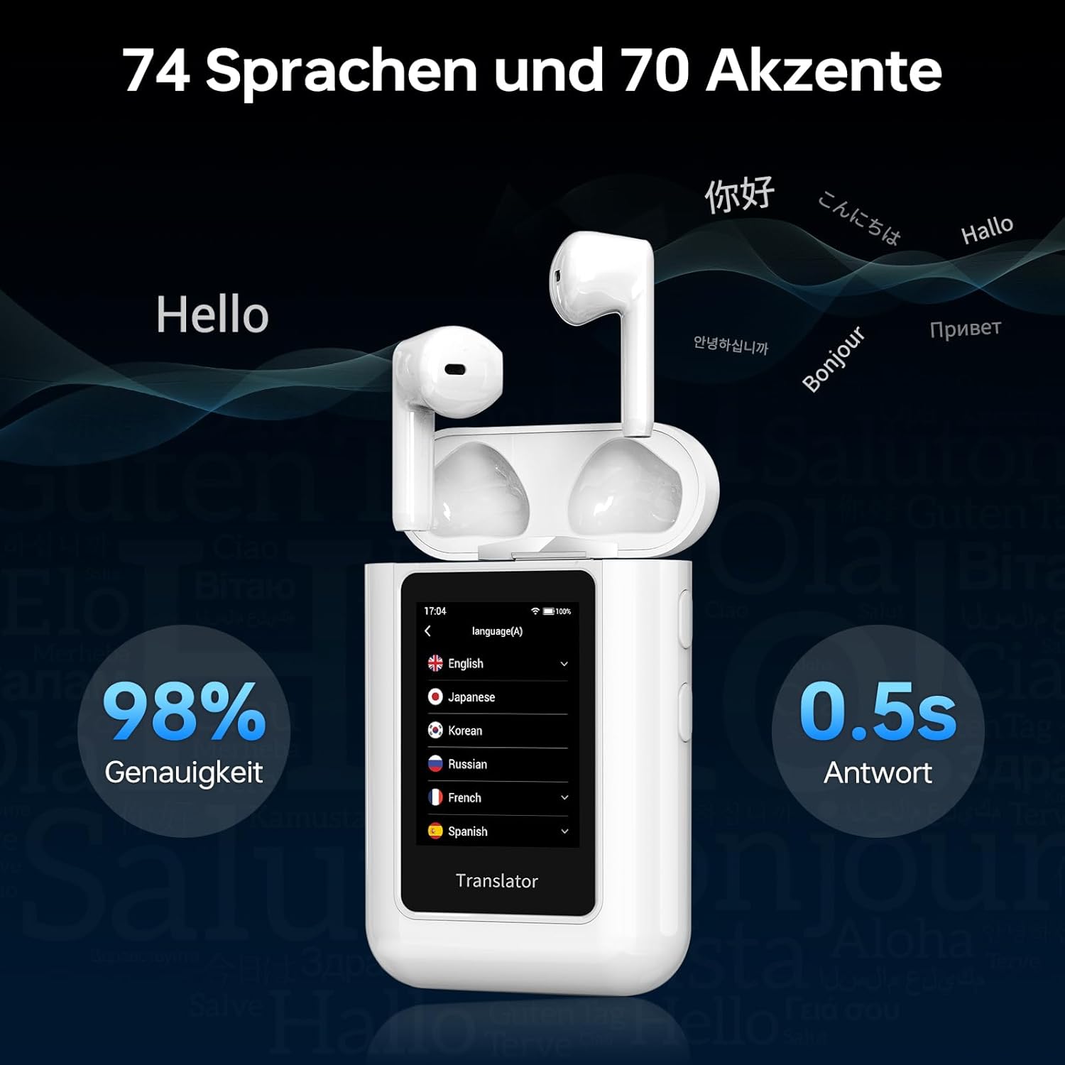 A8 Translator Headphones, Offline AI Real Time Translator with ChatGPT, Without App, Independent Usable, Voice Translator Without Internet for 16 Languages, Online Translation for 144 Languages – Bild 4