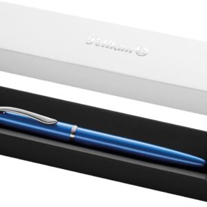 Pelikan Jazz Noble Fountain Pen Sapphire (Blue) for Right-Handed and Left-Handed Users, Elegant Metal Cartridge Fountain Pen in Gift Case, Nib M, 821841