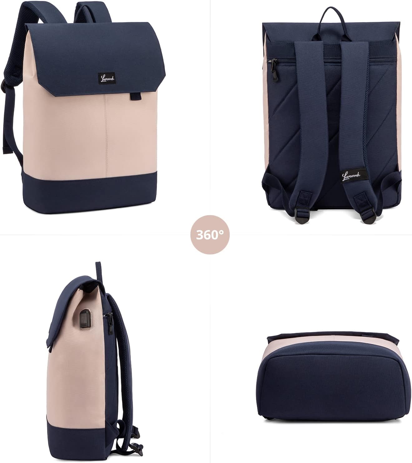 LOVEVOOK Women's Elegant Daypack, Waterproof Daypack with Laptop Compartment 15.6 Inch & Anti-Theft Bag for Trips, University, School and Office, Pink/dark blue – Bild 7