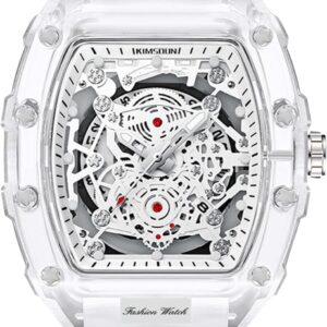 rorios Transparent Tonneau Wrist Watches for Men Analogue Quartz Men’s Watches Fashion Silicone Watch Luminous Date Calendar Watch for Men