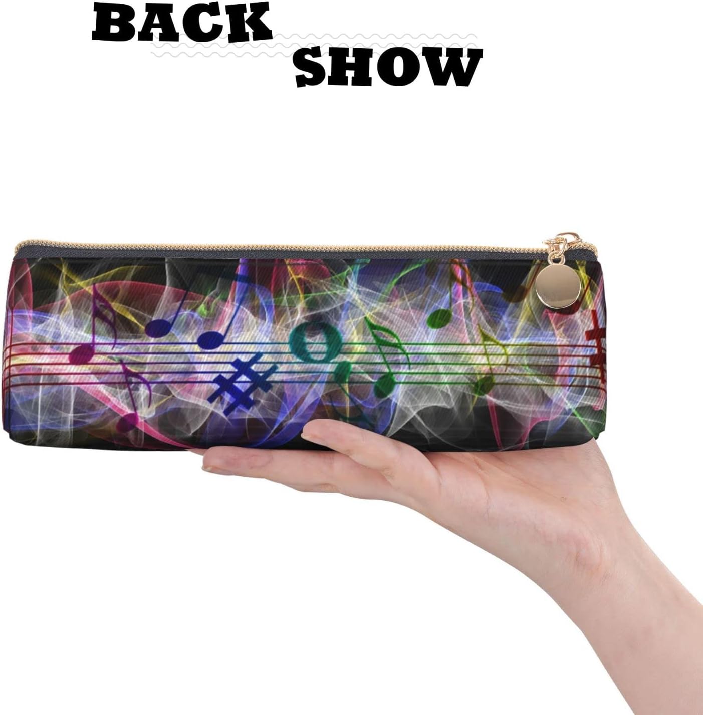 Musik-Federmäppchen, Kosmetiktasche, Stifttasche, dreieckiges Leder, Aufbewahrungstasche, Reißverschluss, Schreibwaren-Organizer für Erwachsene, Büro – Bild 5