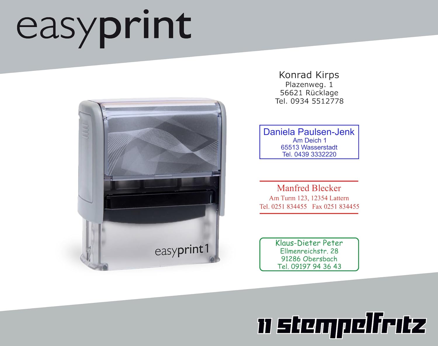 Stamp - easyprint 1, Grey - Personalised Name Stamp, Address Stamp or Company Stamp - 38 x 14 mm - 4 Lines – Bild 3