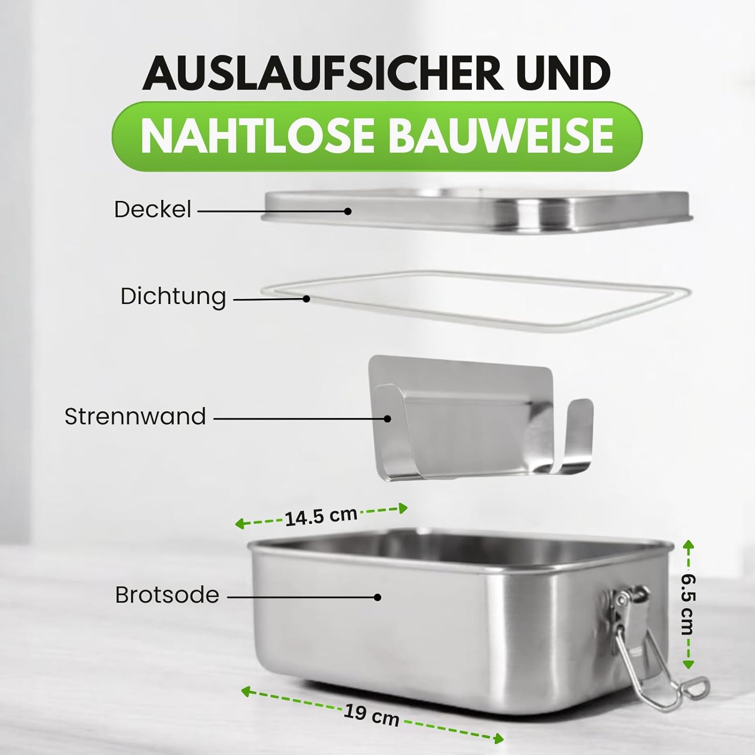 Stainless Steel Lunch Box with Compartments, 1200 ml, Lunch Box with Movable Divider and Cutlery, Leak-Proof Metal Lunch Box, BPA-Free, Dishwasher Safe, Reusable, for Adults and Children – Bild 2