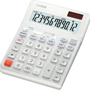 Casio DE-12E-WE Ergonomic Desktop Calculator, 12 Digits, Keyboard in Stair Design, Vertical Keystrokes, Tax Calculation, Currency Conversion, Sign Change, Solar/Battery Operated