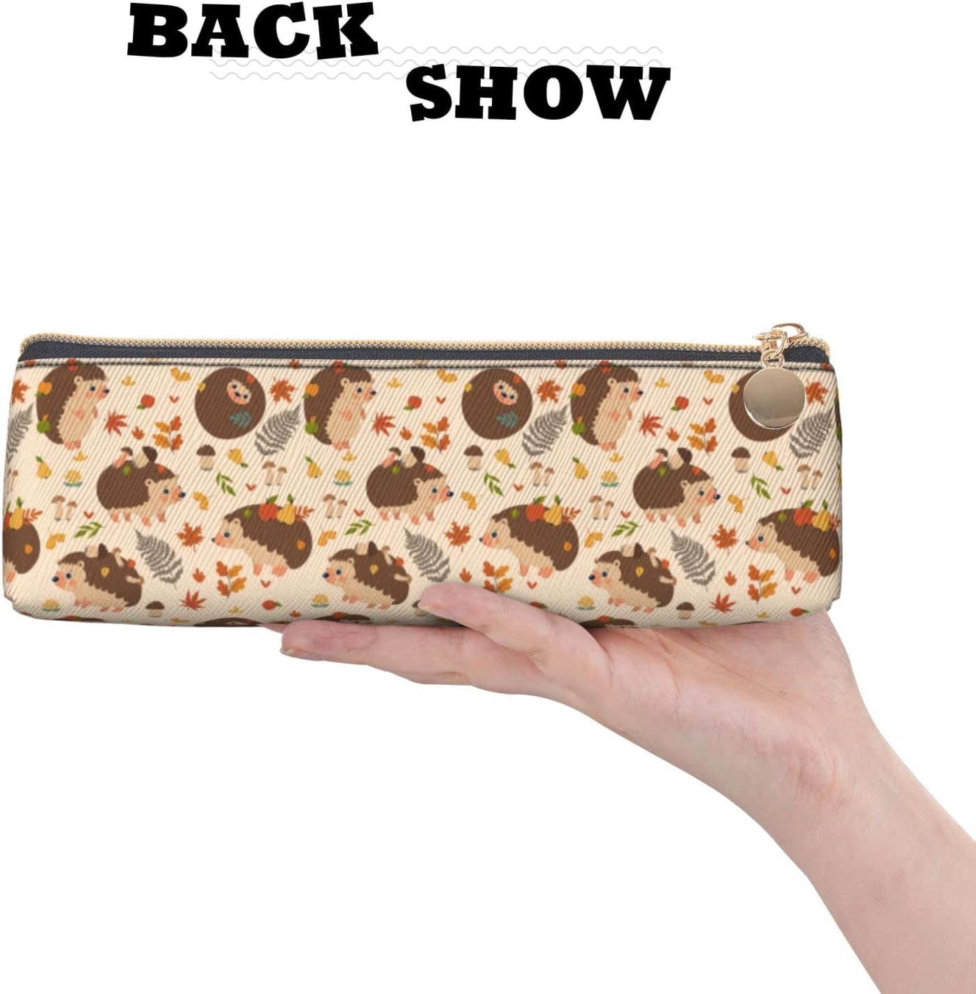 Cute Hedgehog and Mushroom Pattern Pencil Case Cosmetic Bag Pencil Case Triangle Leather Storage Bag Stationery Organizer with Zipper for Adult Office, Cute Hedgehog And Mushroom Pattern 02, – Bild 5