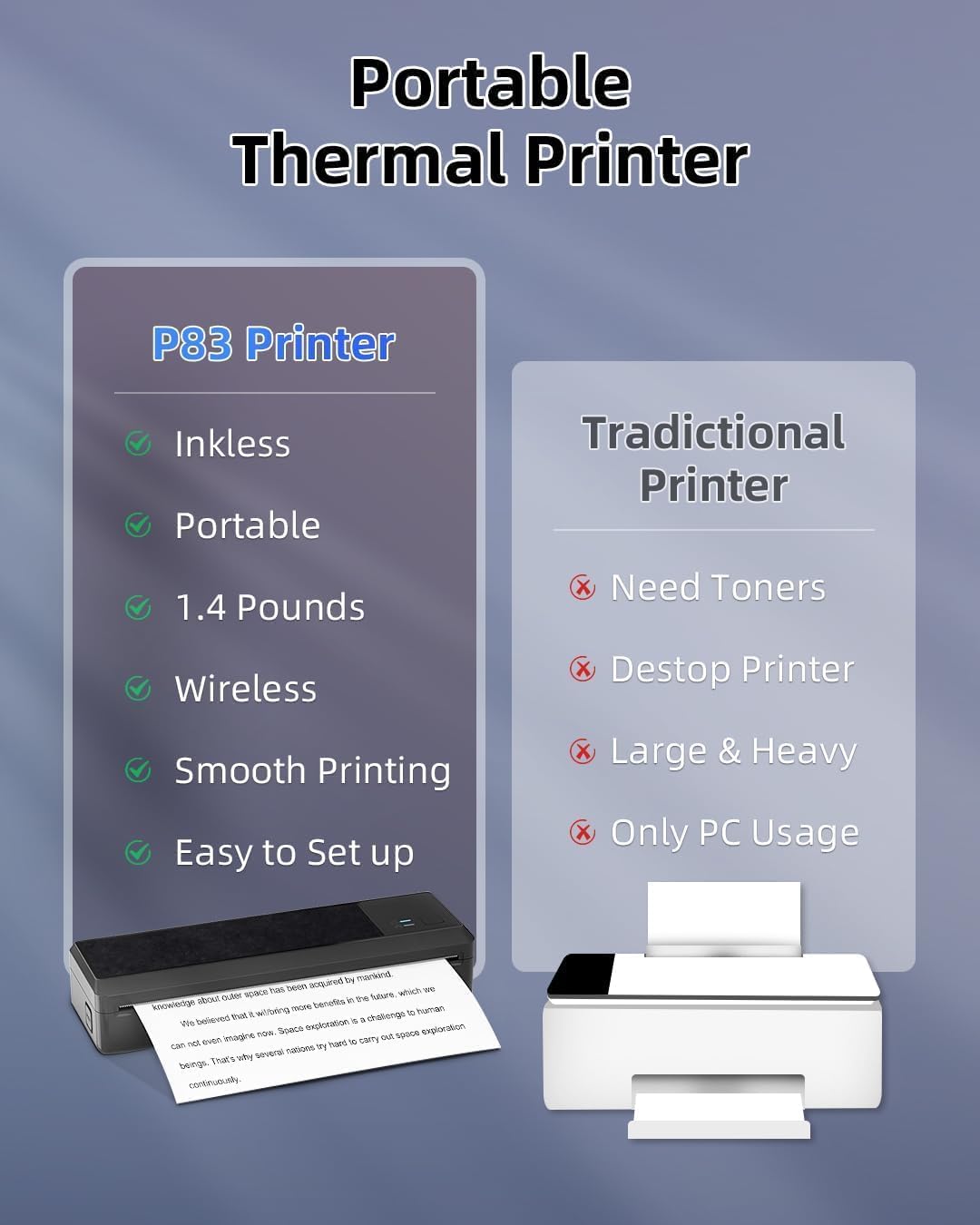 Thermal Printer A4, P83 Portable Mobile Printer Compatible with iOS & Android with 3 Rolls Thermal Paper, Bluetooth Thermal Printer Supports Thermal Paper A4 for Travel Home Office School – Bild 6
