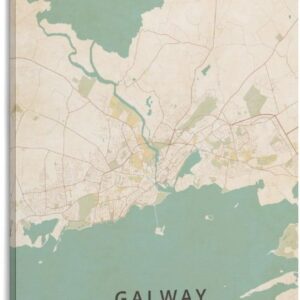 LZTEN Galway Ireland Map Poster Vintage Print Canvas Wall Art Print Posters for Home School Office Decor Frame 30x45cm
