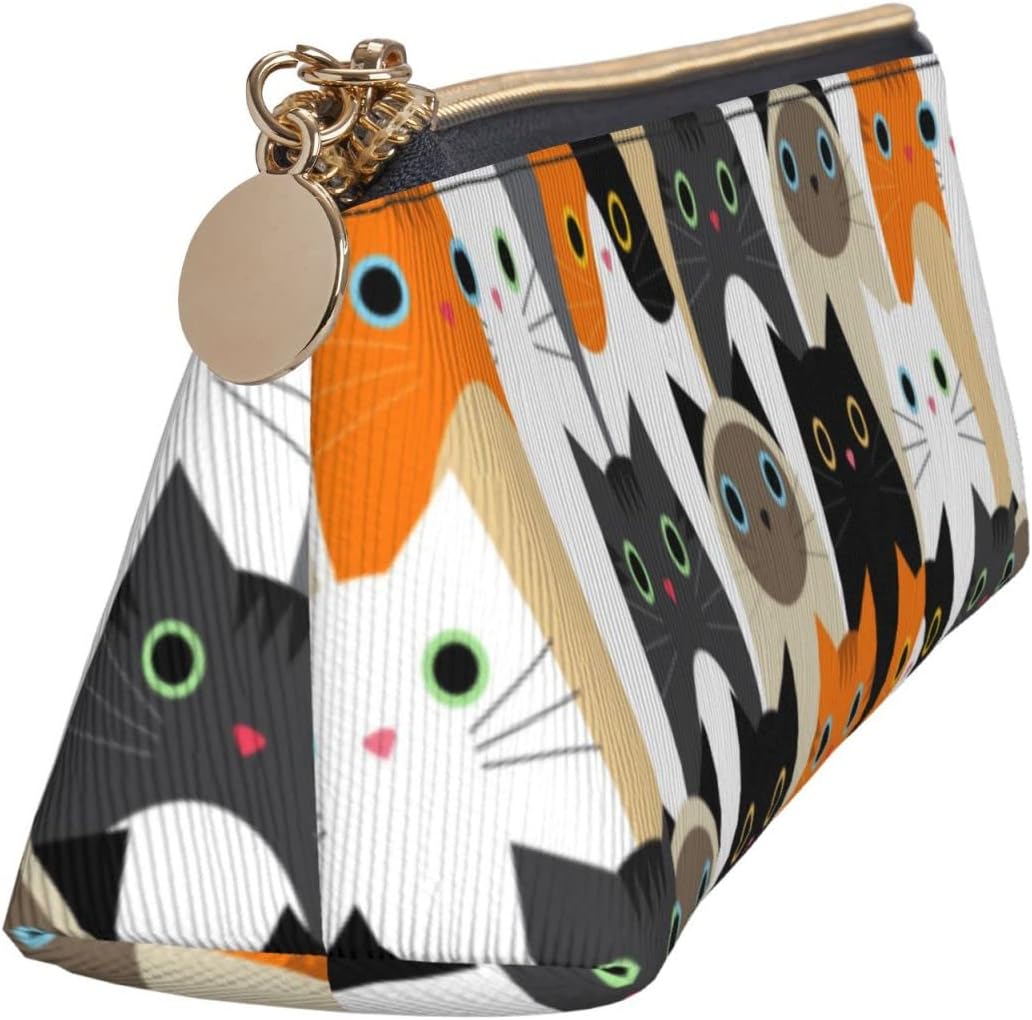Cute Animal Cat Pencil Case Triangle Pencil Case Portable Pencil Case Leather Organizer Zipper Cosmetic Bag, White, Bag organiser – Bild 3