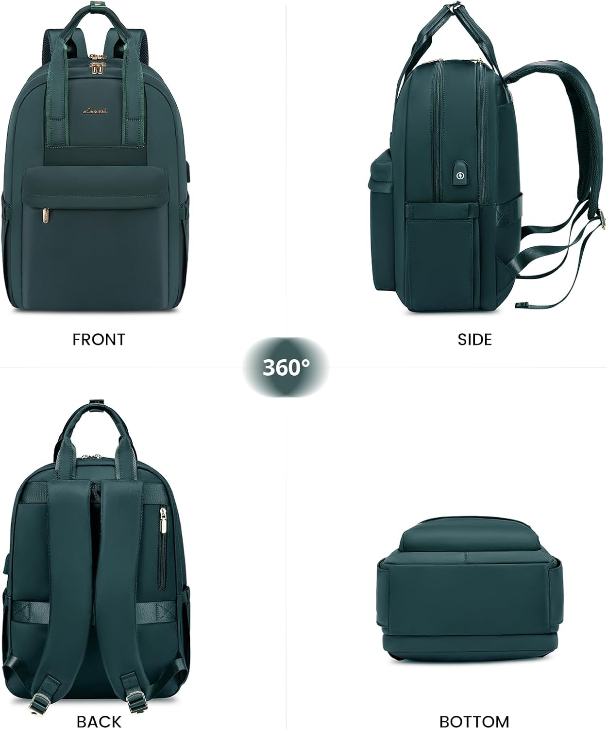 LOVEVOOK Laptop Backpack Women's 15.6 Inch School Backpack Teenager with USB Charging Port, Waterproof Daypacks Travel Backpack, Elegant Travel Backpack Daypack for School, Office, Travel, Dark Green – Bild 8