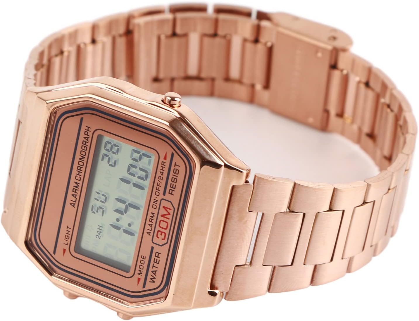Tbest Old Digital Watch, Vintage Pink, B640Wc, Ceas Women's Digital Watch Digital LED Back Light Electronic Stainless Steel Strap Watch Rec Wristwatch Rose Gold – Bild 7