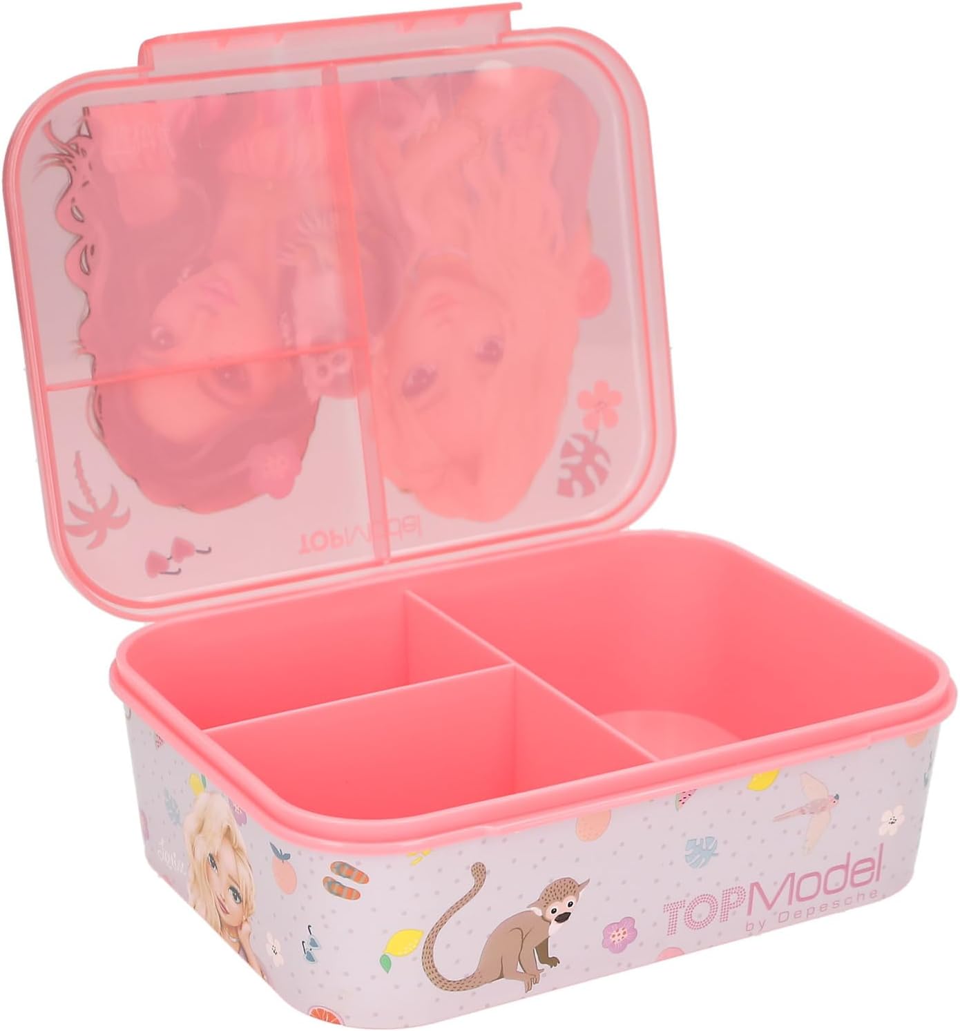 Depesche TOPModel Juicy 13414 Lunch Box in Green and Pink with Model Motif and Floral Pattern, Lunch Box with 3 Compartments and Hinged Lid – Bild 5
