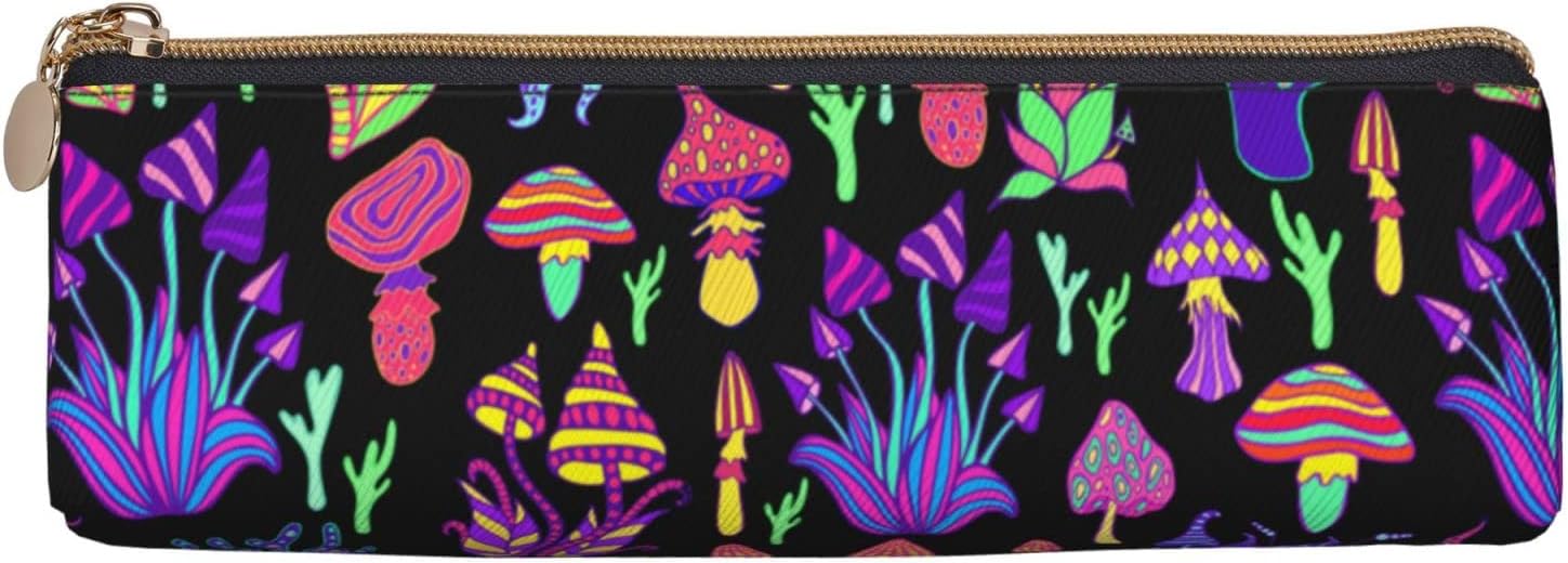 Psychedelic Magic Mushrooms Pencil Case, Triangle Pencil Case, Portable Pencil Case, Leather Organizer with Zipper, Cosmetic Bag, White, Bag organiser – Bild 2