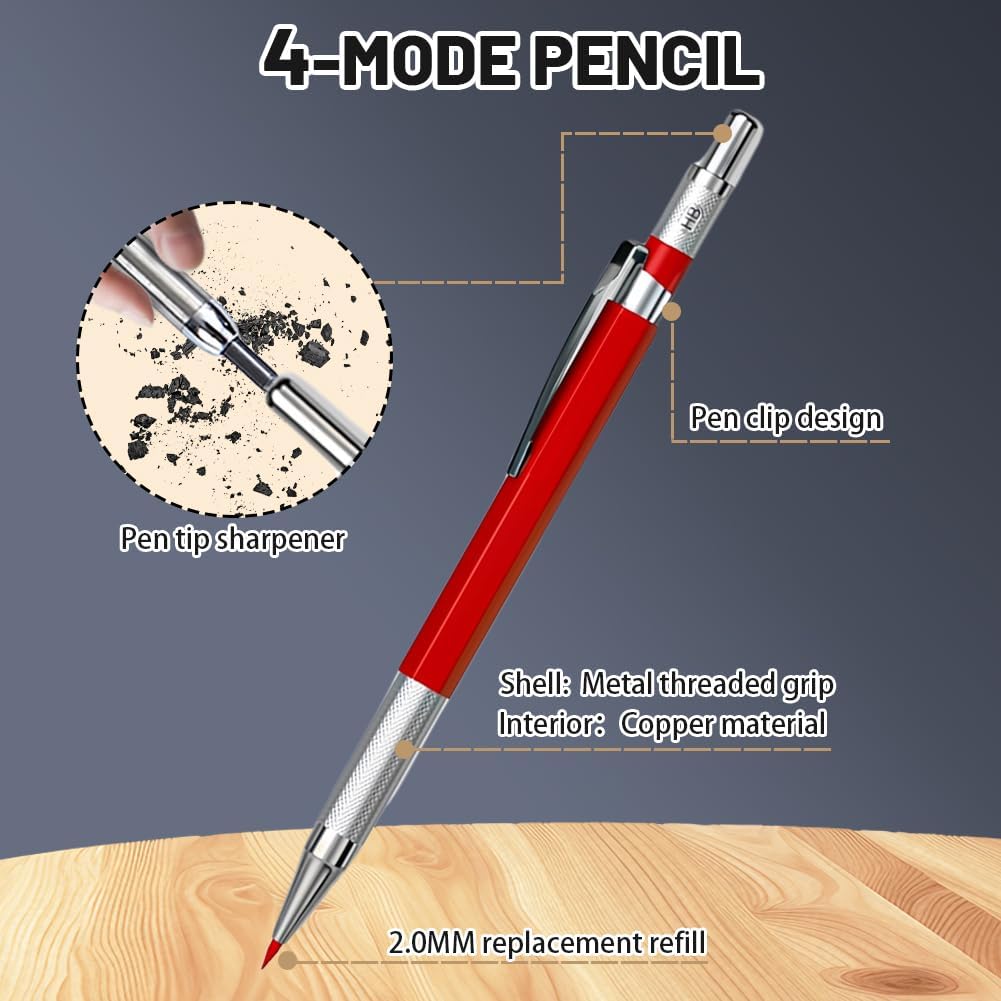 flintronic Deep Hole Marker Pencil Set, Set of 14 Carpenter's Pencils with 40 Leads, Construction Site Pencil, Carpenter's Pencil with Case, Robust Construction Pencil for Architects – Bild 4