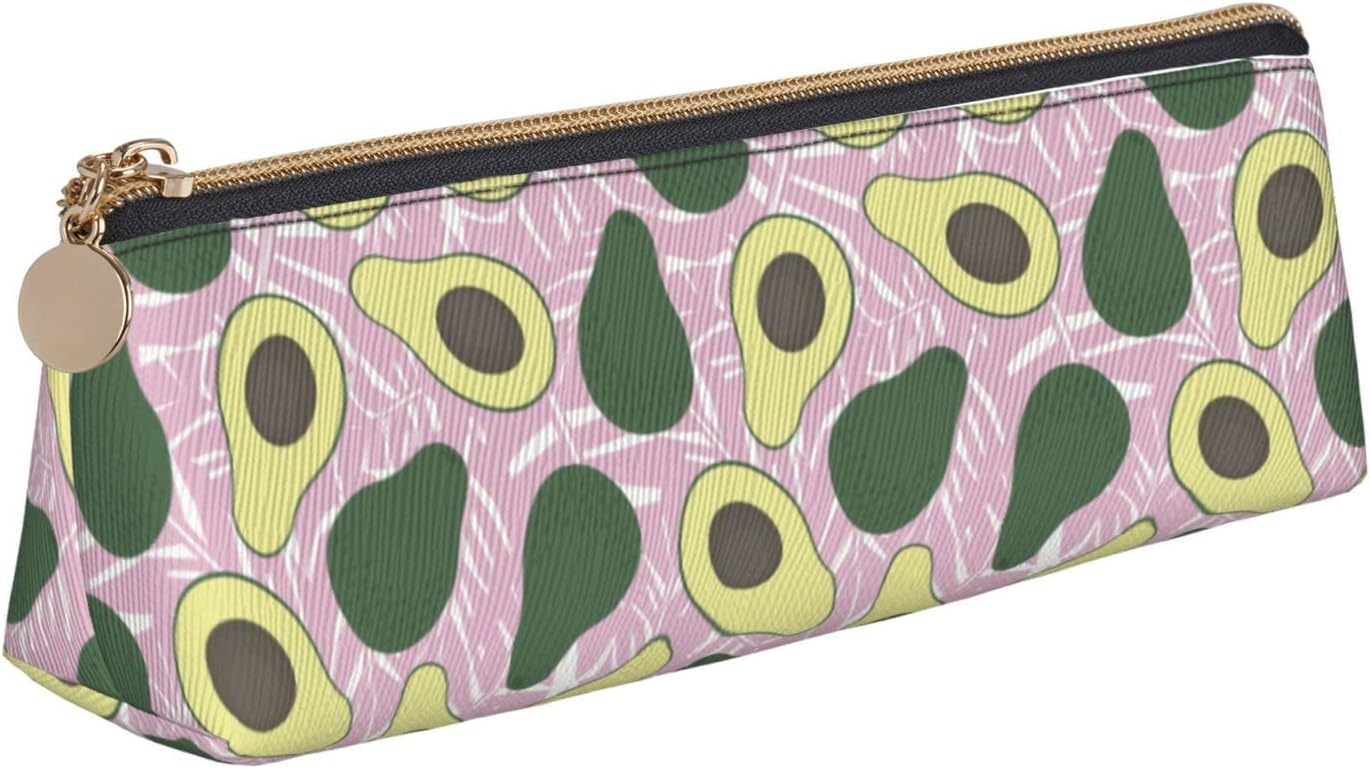 Federmäppchen mit niedlichem Avocado-Muster, Kosmetiktasche, Stifttasche, Leder, dreieckige Aufbewahrungstasche, Reißverschluss, Schreibwaren-Organizer für Erwachsene, Büro