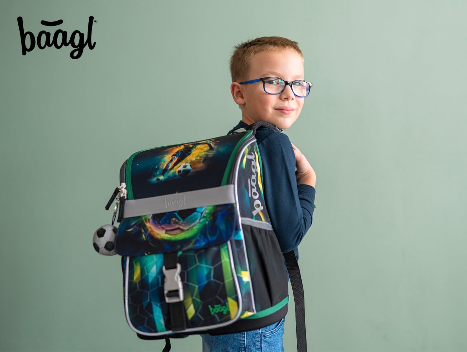 Baagl School Bag Boys Girls Set of 3 - Zippy School Bag for 1st Class - Primary School Satchel with Chest Strap - Ergonomic School Backpack, soccer player, School bag set – Bild 6