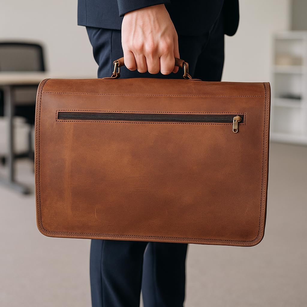 KPL 18 Inch Leather Briefcase Laptop Messenger Bag Best Computer Shoulder Bag Handmade Bag for Women Men Brown L School Bag – Bild 6