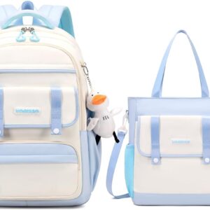 School Bag Girls 2 Piece School Backpack for Girls 3rd 5th to 7th Grade, Backpack School Teenager School Bag Set with Shoulder Bag, Casual Children’s Backpack, 45 cm, Blue