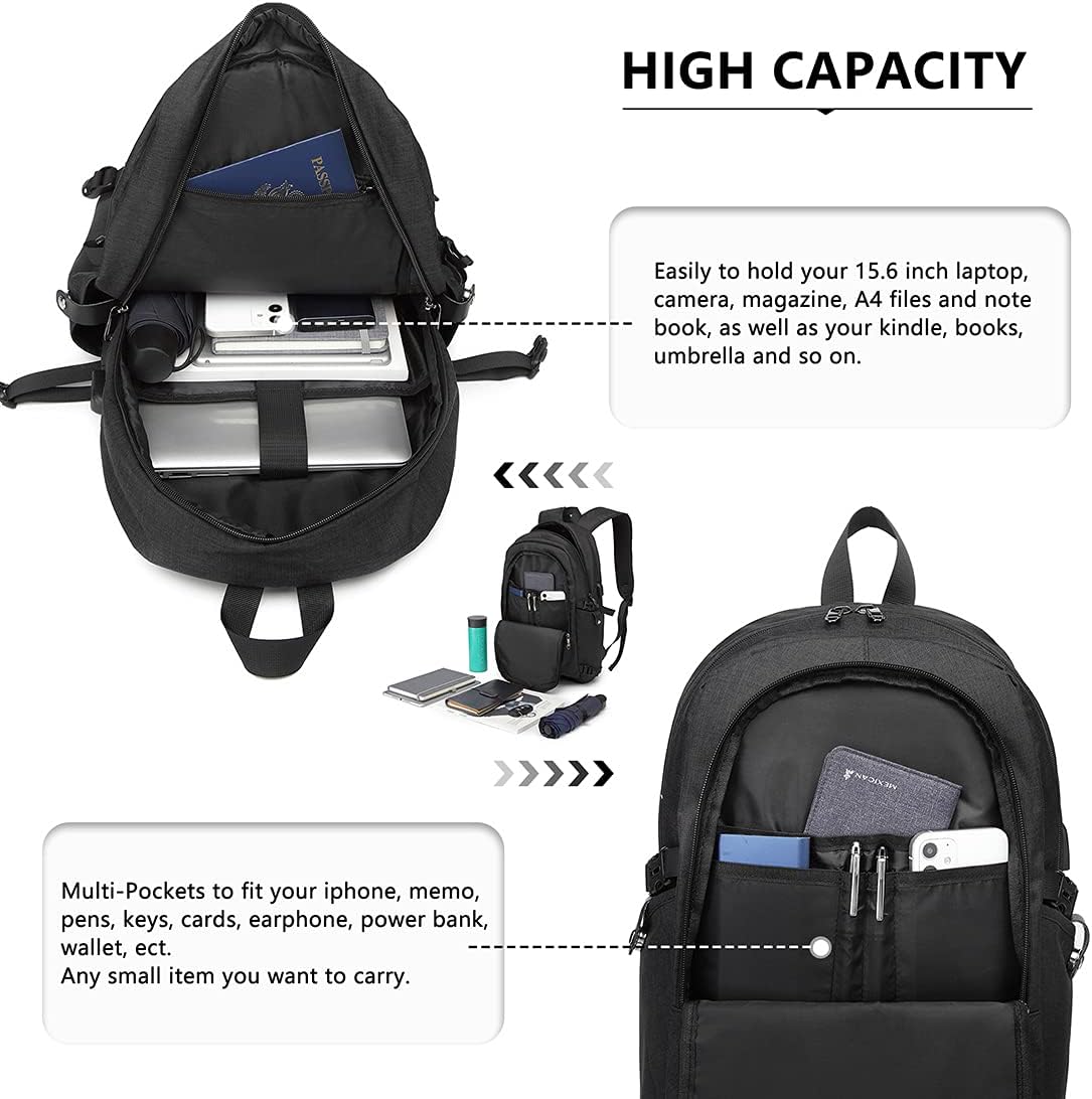 KONO Travel Laptop Backpacks College Backpack for School Anti-Theft 15.6 Inch Laptop Backpack with USB Charging Port Lightweight Laptop Computer Business Work Bag – Bild 3