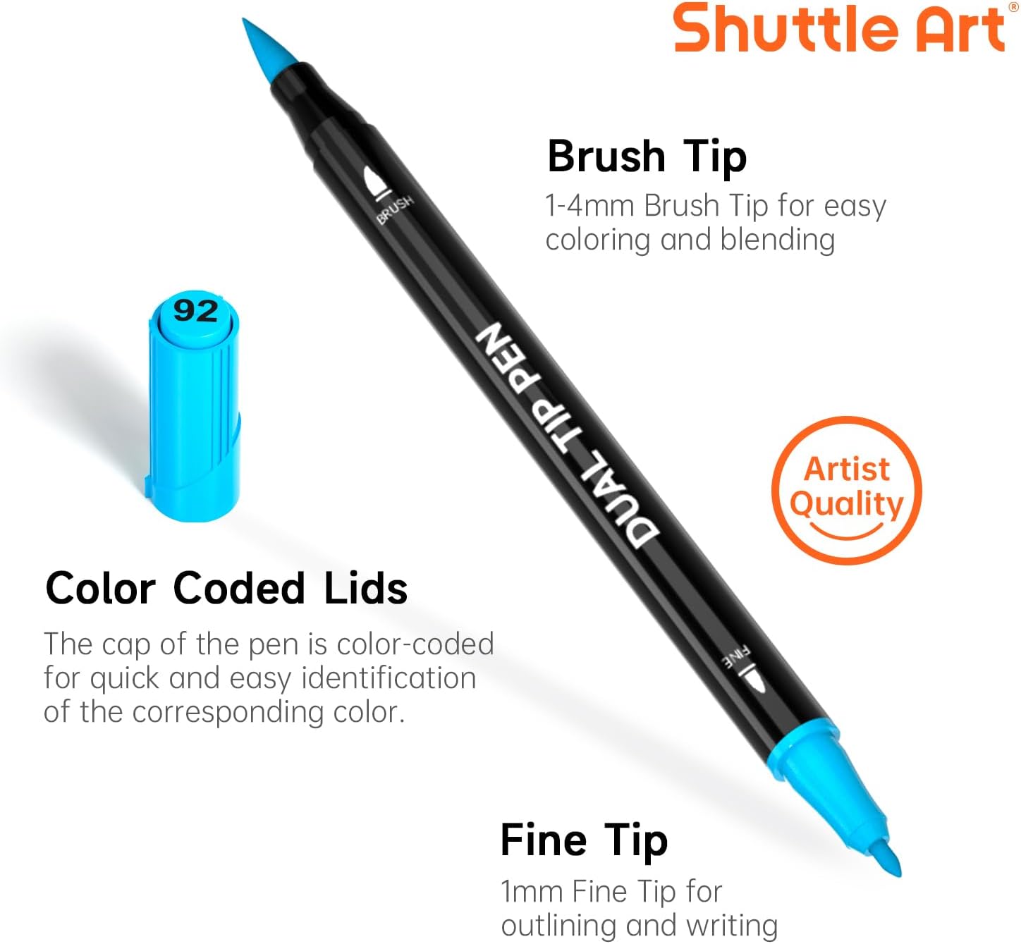 Shuttle Art Dual Brush Pen Set, 30 Double-Sided Brush Pens, Felt Tip Pens, Thick and Thin, Watercolour Pens with Colouring Book for Children, Felt Pens for Adults for Painting, Hand Lettering, – Bild 4